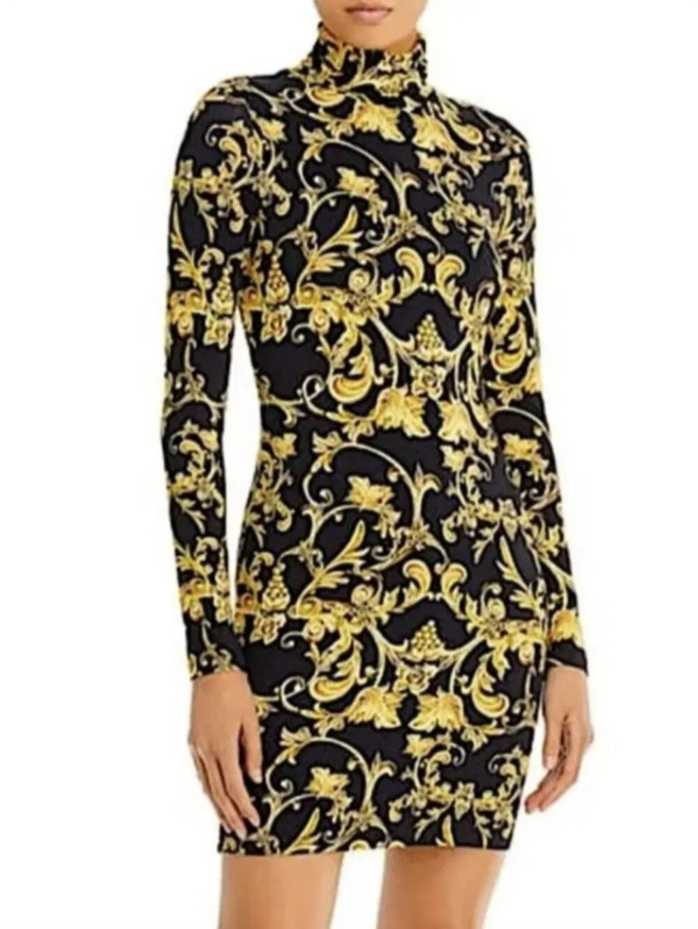 Alice + Olivia Delora Turtleneck Long Sleeve Mini Dress Gold & Black. Size: 10.